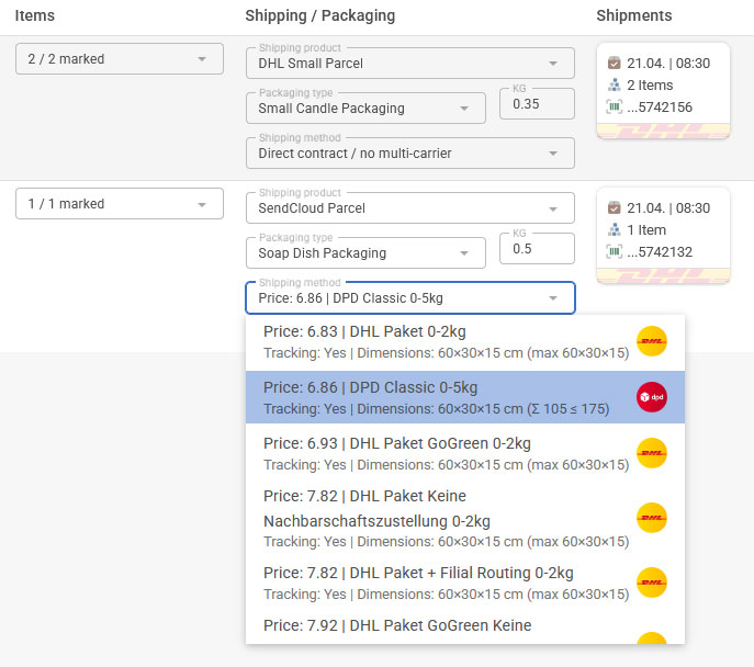 Create shipping labels and select shipping options in eCommerce One
